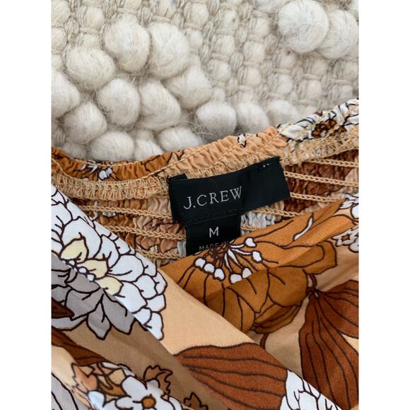 J. Crew Brown Zinnia Floral Retro Puff Sleeve Cropped Smocked Top Medium - Picture 5 of 6